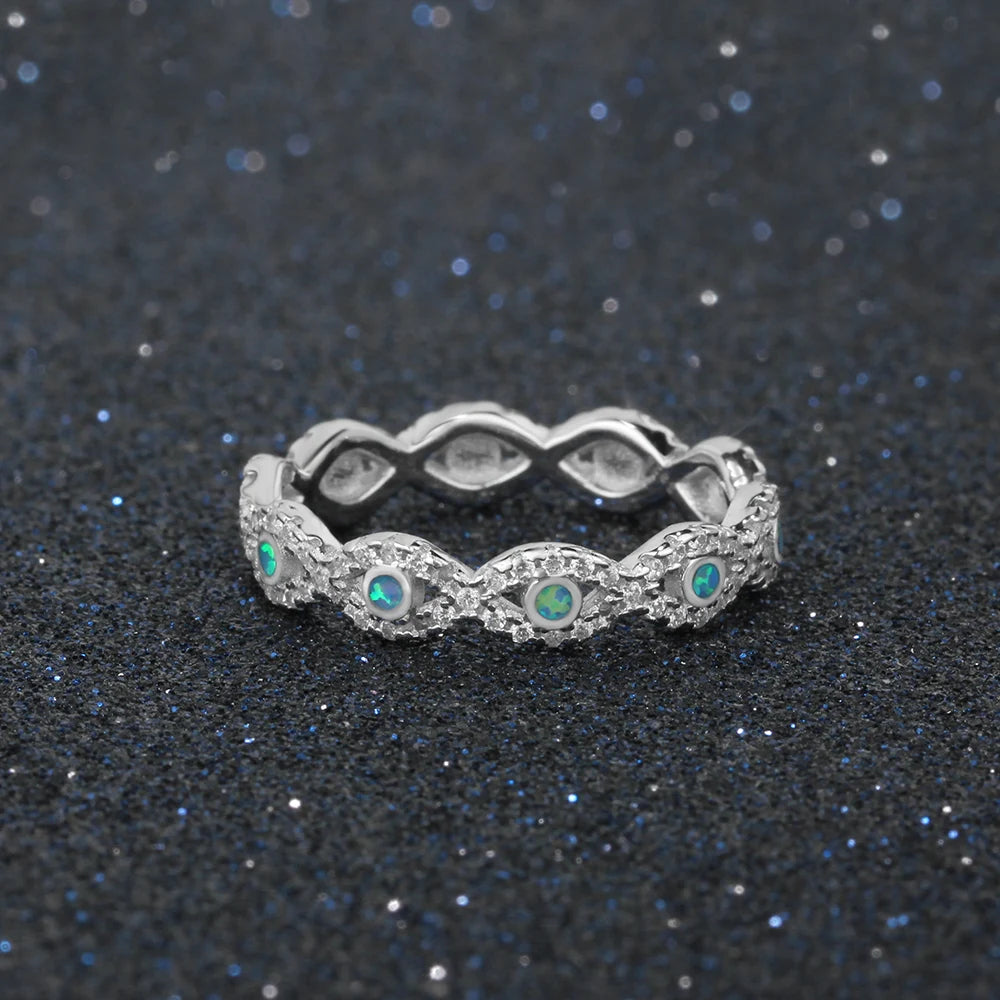 Infinity Love-Anillo de Plata de Ley 925 con piedra de ópalo azul para mujer