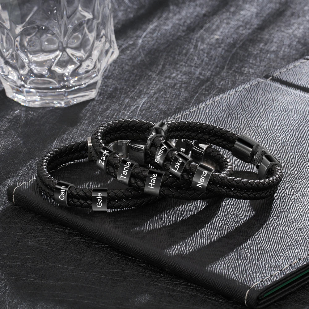 Pulsera de cuero trenzado y acero inoxidable para hombre