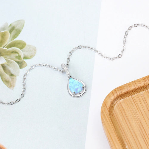 Collares geométricos de ópalo azul de gota de agua para mujer
