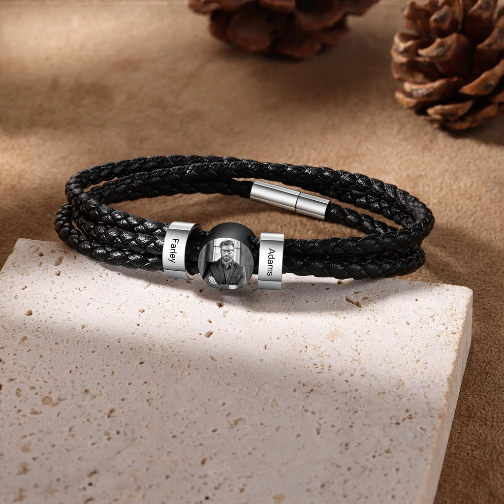 Pulsera de cuero personalizable con cuentas para hombre