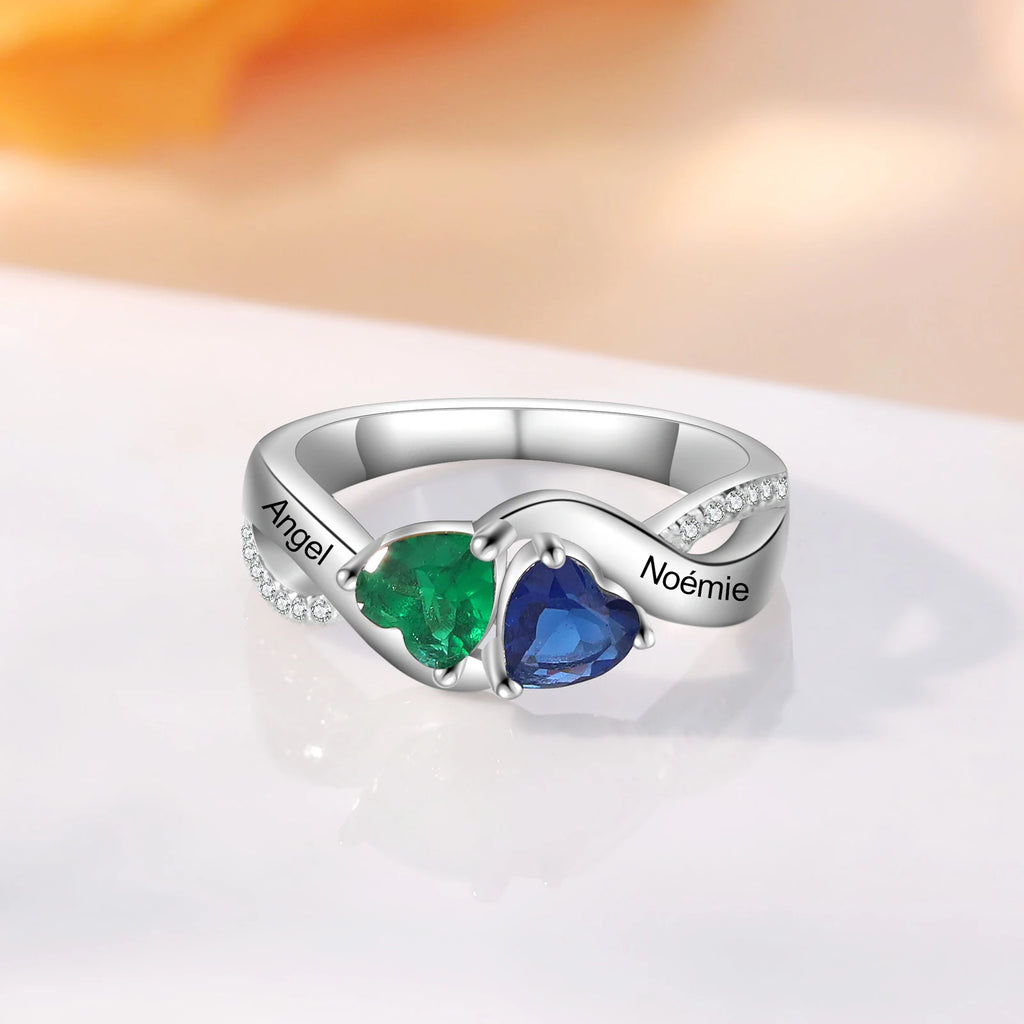 Anillos de piedra natal de corazón personalizados para mujer