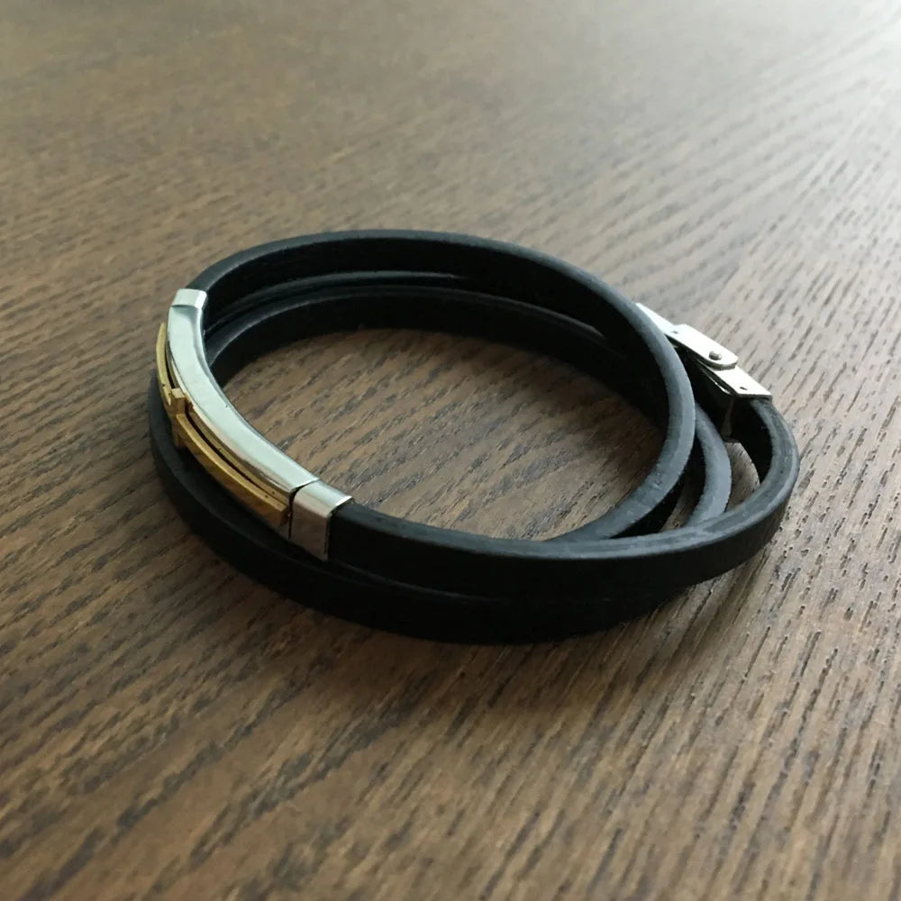 Pulsera de cuero genuino de doble capa para hombre