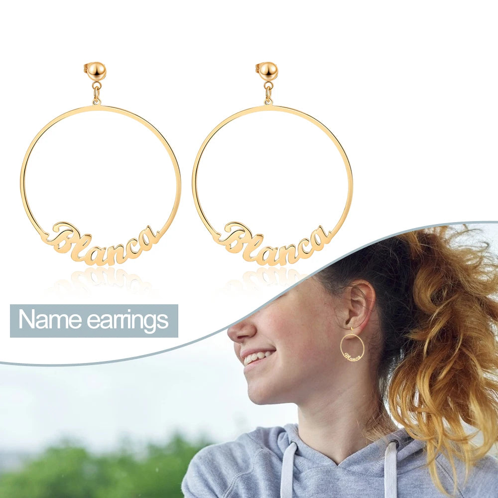 Pendientes colgantes con nombre personalizados para mujer