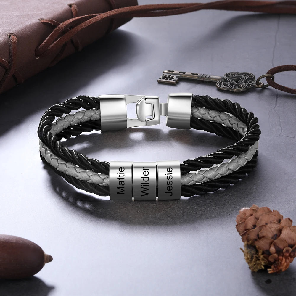 pulsera de cuero trenzada en capas para hombre