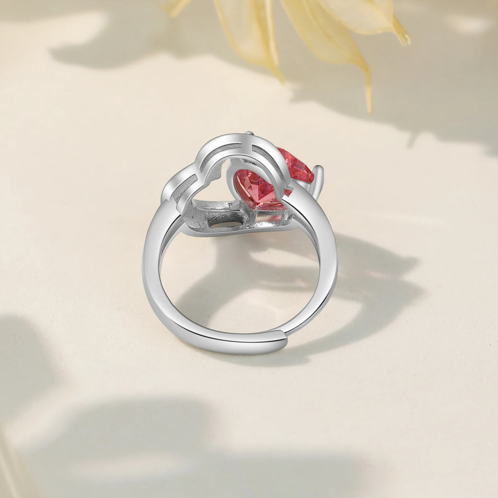 Anillo de corazón de piedra natal personalizado para mujer