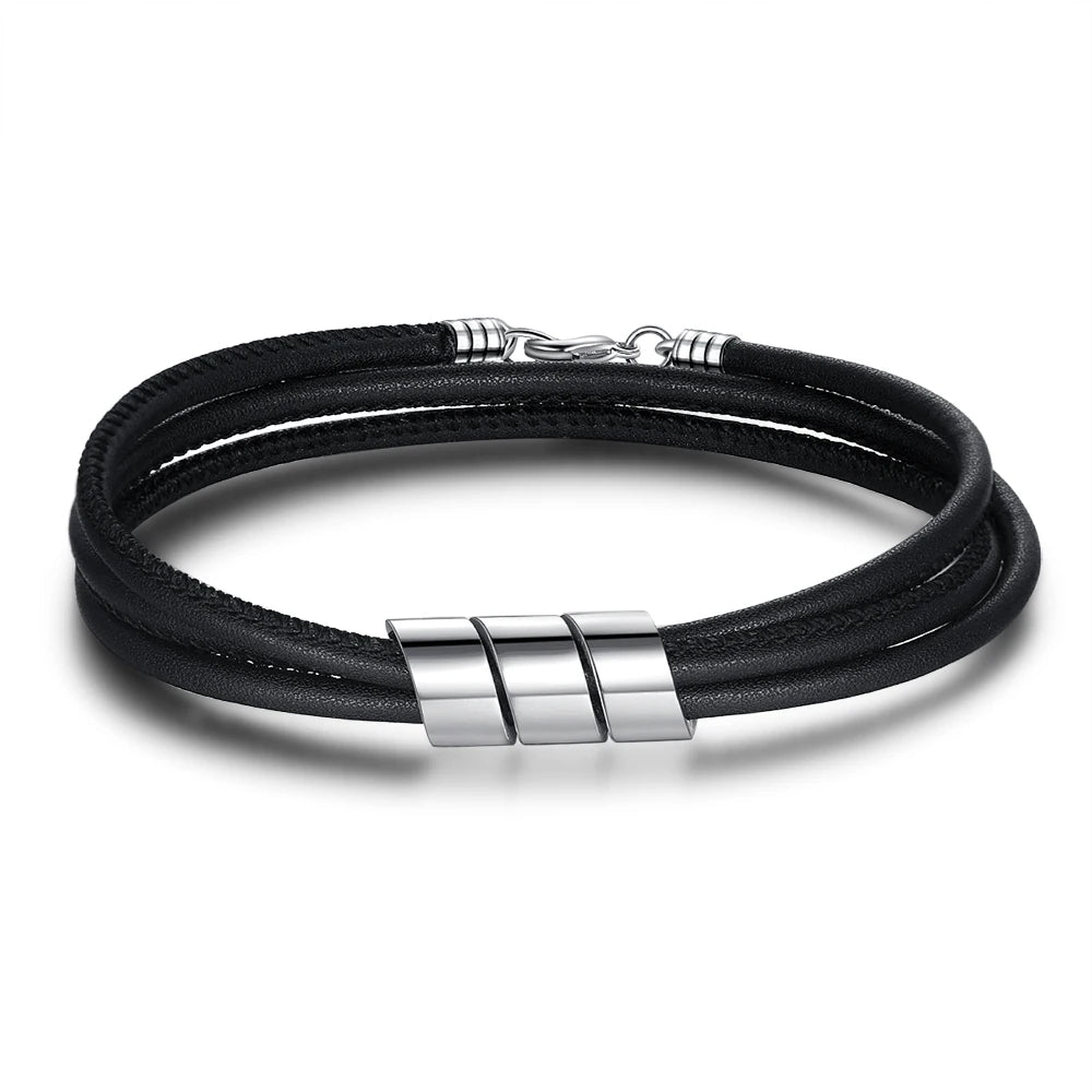 pulsera de cuentas de cuero negro para hombre