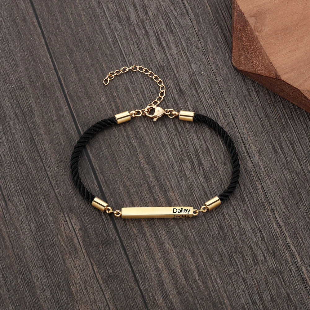 Pulsera de cuerda ajustable de acero inoxidable para hombre y mujer