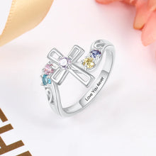 Load image into Gallery viewer, Anillos de plata de ley 925 personalizados con incrustaciones de 5 piedras preciosas grabadas para mujer