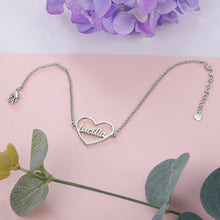 Load image into Gallery viewer, pulsera de plata de ley 925 con placa de nombre de corazón personalizada para mujer