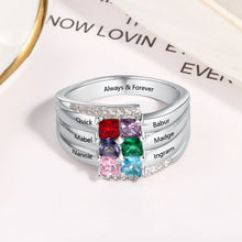 Load image into Gallery viewer, anillo personalizado de Plata de Ley 925 con 6 piedras de nacimiento cuadradas para madres