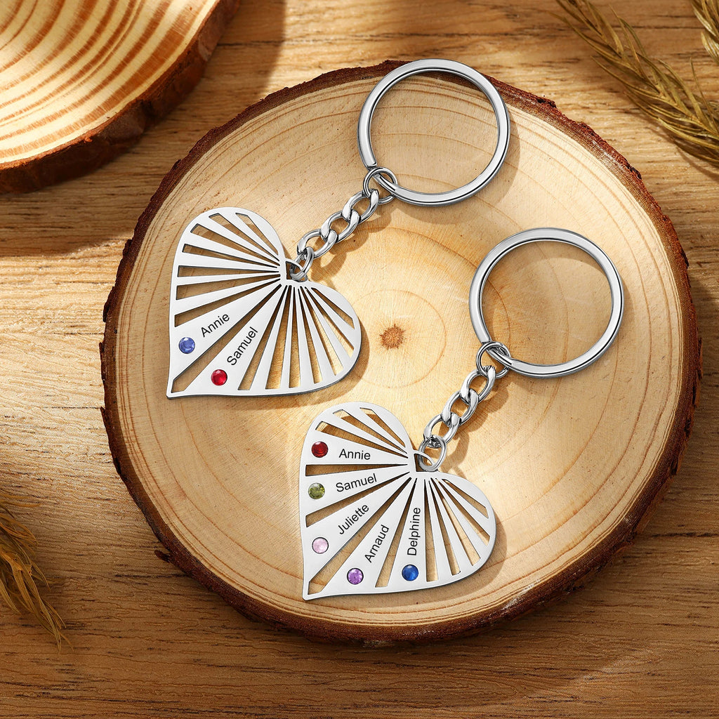 Llaveros de corazón con nombre grabado personalizado para madre, llavero de piedra natal personalizado para parejas, regalos de Navidad para ella, día de la madre
