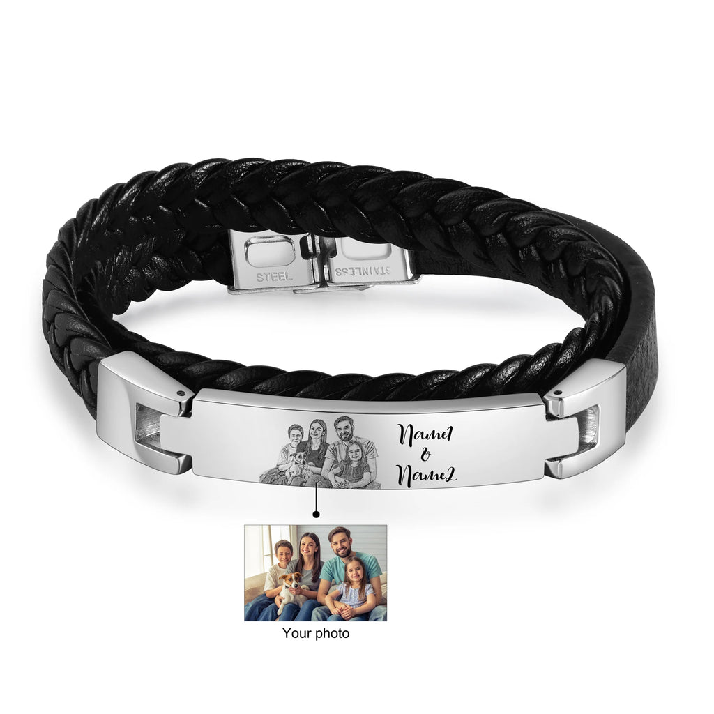 Pulsera de cuero con foto personalizada para hombre