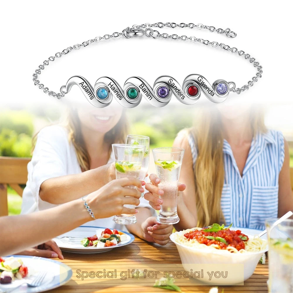 pulsera de madre personalizada con 5 piedras de nacimiento incrustadas