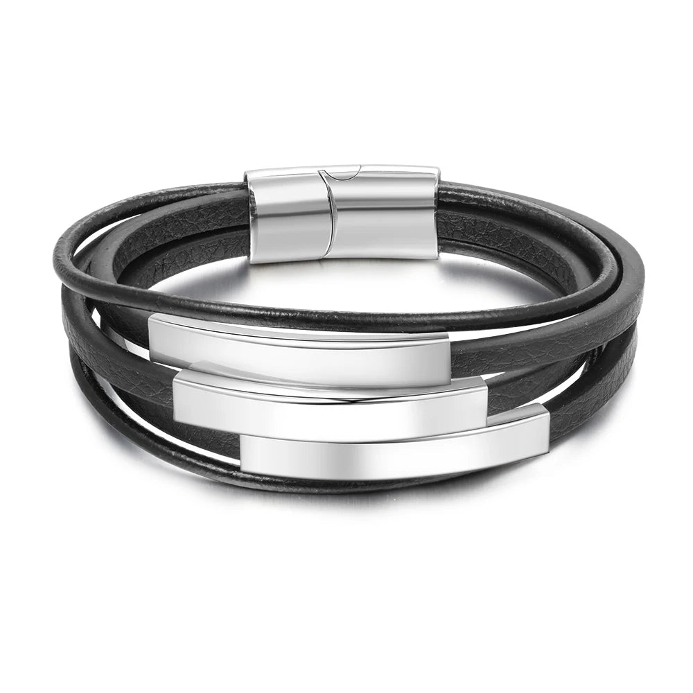 pulsera de cuero de acero inoxidable para hombre