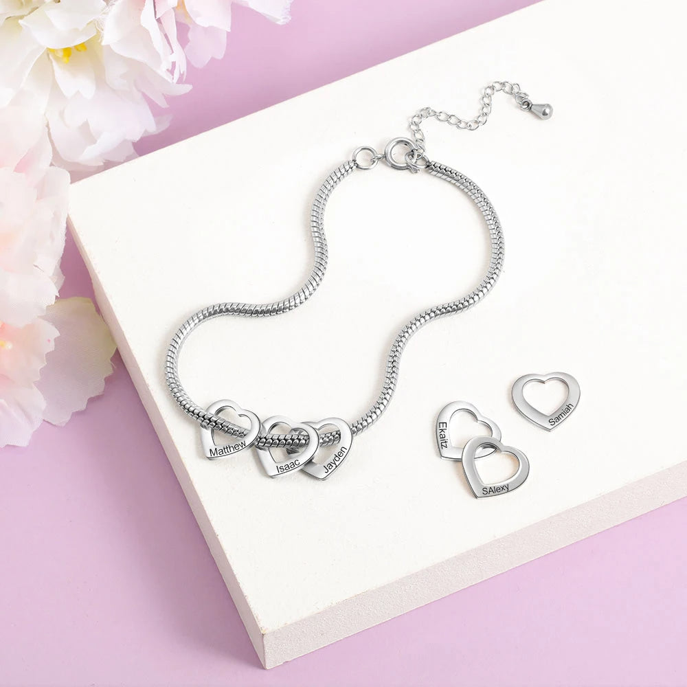 Pulseras personalizadas con dijes de corazón de acero inoxidable para mujer