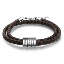 Load image into Gallery viewer, Pulsera de cuero trenzado con grabado personalizado para hombre