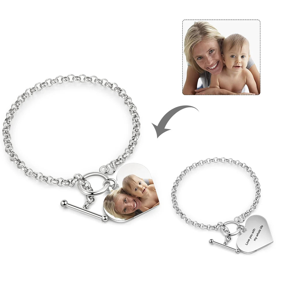 Pulseras personalizadas con foto de corazón para mujer