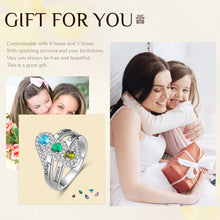 Load image into Gallery viewer, Anillo personalizado de 4 nombres con piedra natal de la familia