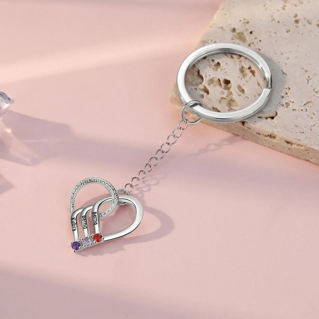 LLavero de corazón de piedra natal personalizado para parejas, llaveros con nombre grabado personalizado para mujeres, regalos de Navidad para la familia