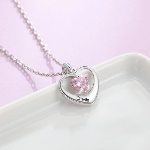 Collar con colgante de corazón personalizado romántico con 2 piedras de nacimiento