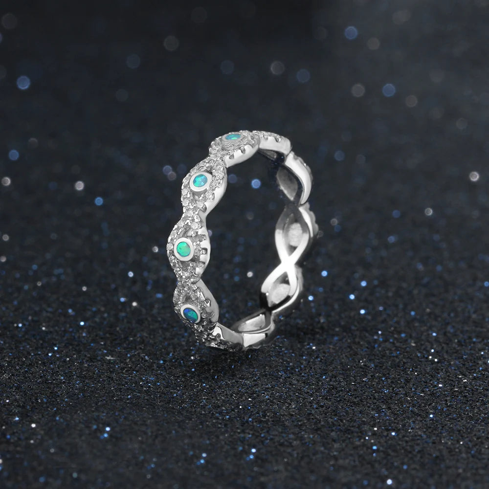 Infinity Love-Anillo de Plata de Ley 925 con piedra de ópalo azul para mujer