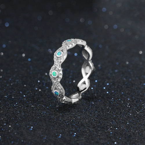 Infinity Love-Anillo de Plata de Ley 925 con piedra de ópalo azul para mujer