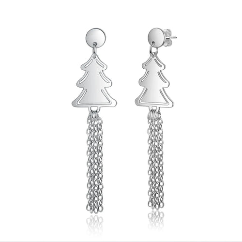 pendientes de árbol de Navidad con borla para mujer
