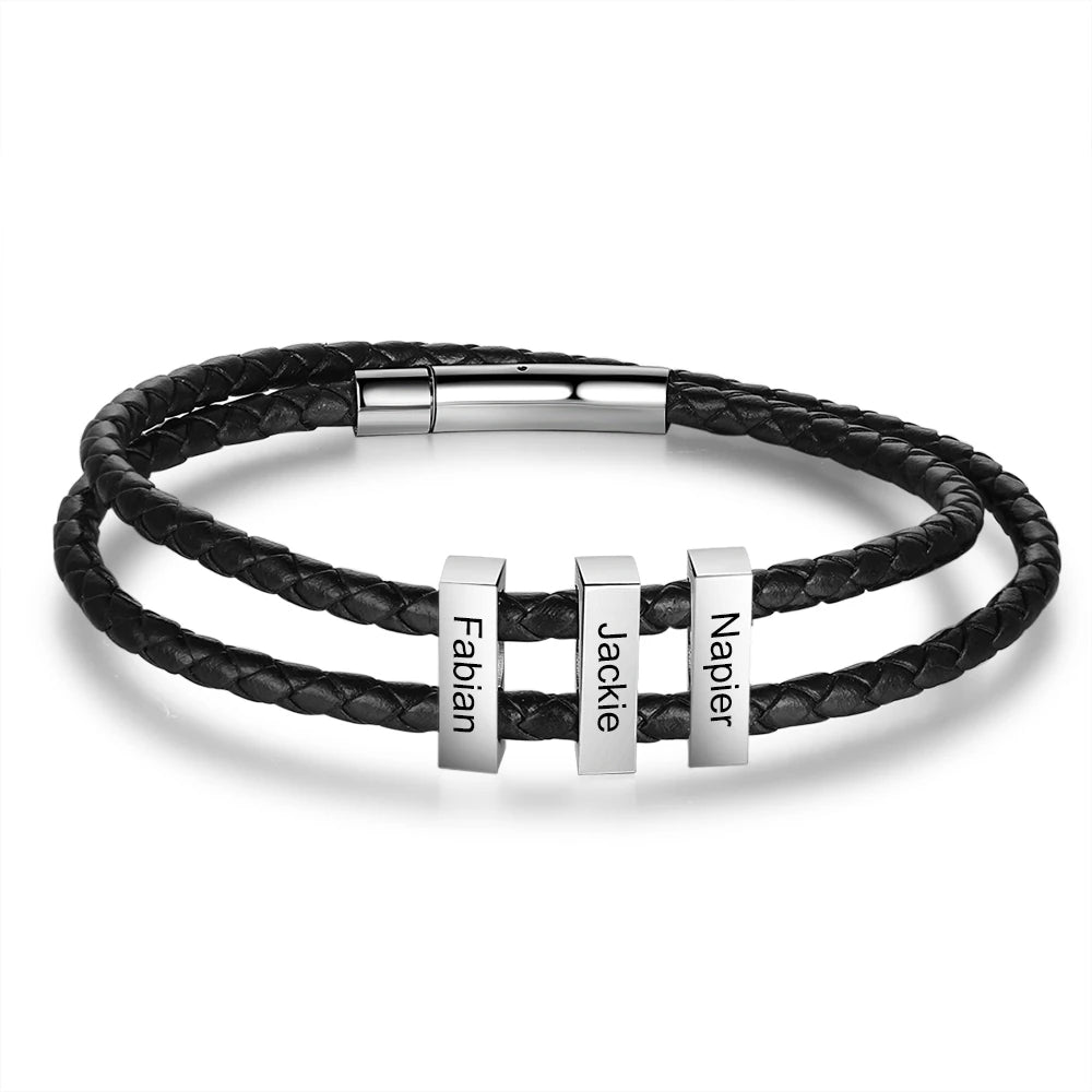 pulsera de cuero de acero inoxidable para hombre