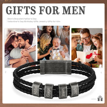 Load image into Gallery viewer, Pulsera de cuero trenzado con grabado personalizado para hombre