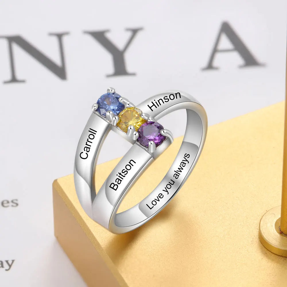 Anillos De Luna con piedra de nacimiento personalizados para mujer