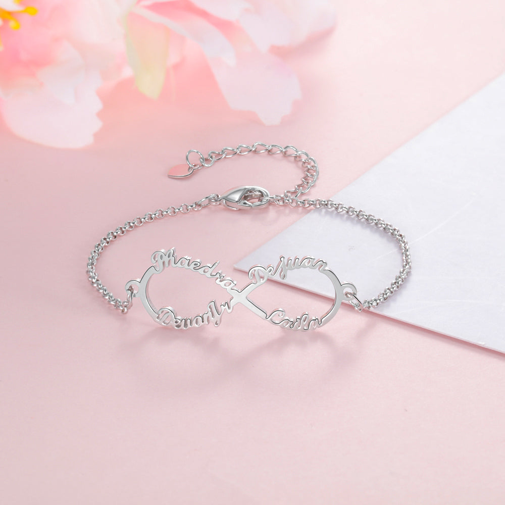 Pulseras Infinity de plata de ley 925 con nombre personalizado para mujer