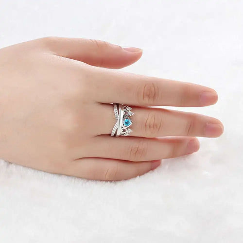 Anillo de Plata de Ley 925 con forma de corona y corazón