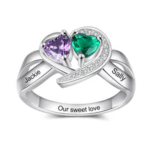 Load image into Gallery viewer, Anillos de piedra natal de corazón personalizados para mujer