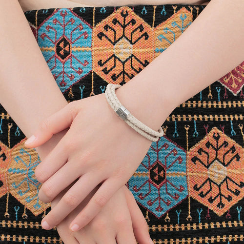 Pulsera de cuero de acero inoxidable con grabado personalizado para hombre y mujer