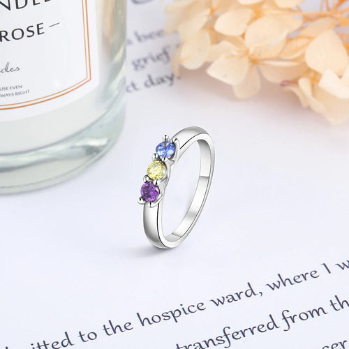 Anillos de piedra de nacimiento de Color plateado personalizados para mujer