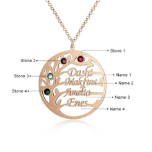 Cargar imagen en el visor de la galería, Collar de árbol familiar personalizado con 4 piedras de nacimiento