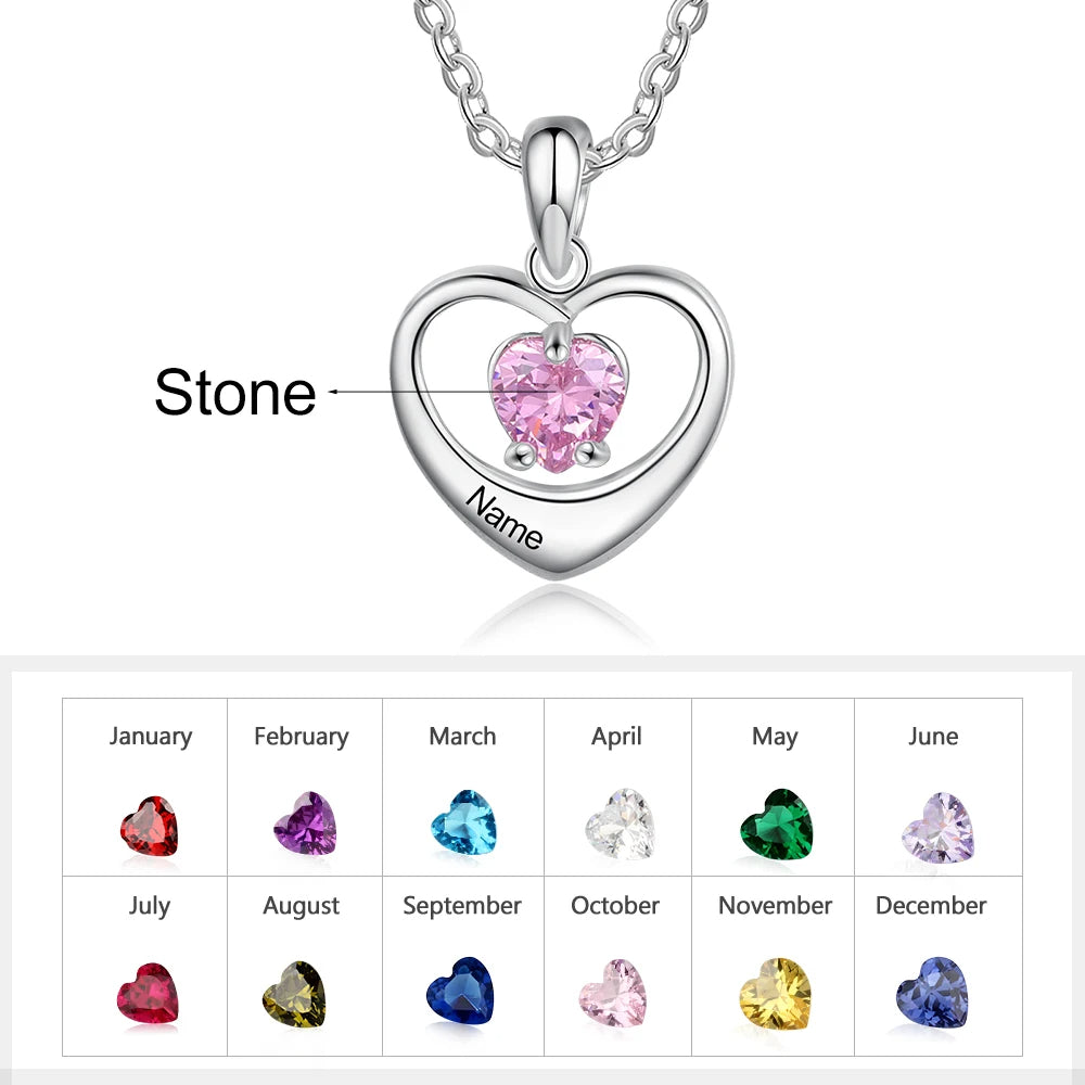 Collar con colgante de corazón personalizado romántico con 2 piedras de nacimiento
