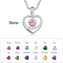Load image into Gallery viewer, Collar con colgante de corazón personalizado romántico con 2 piedras de nacimiento