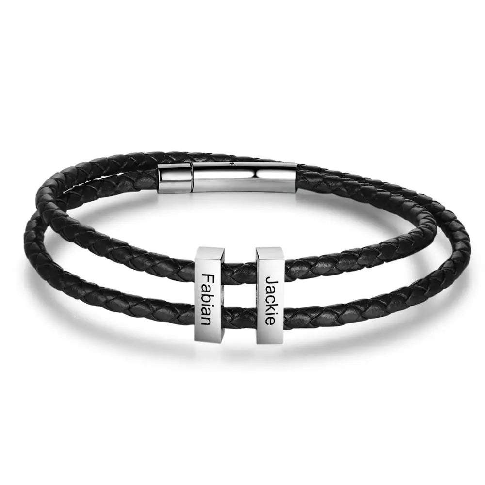 pulsera de cuero de acero inoxidable para hombre