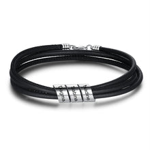 Load image into Gallery viewer, pulsera de cuentas de cuero negro para hombre