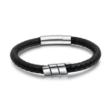 Load image into Gallery viewer, pulsera de cuero negro de acero inoxidable