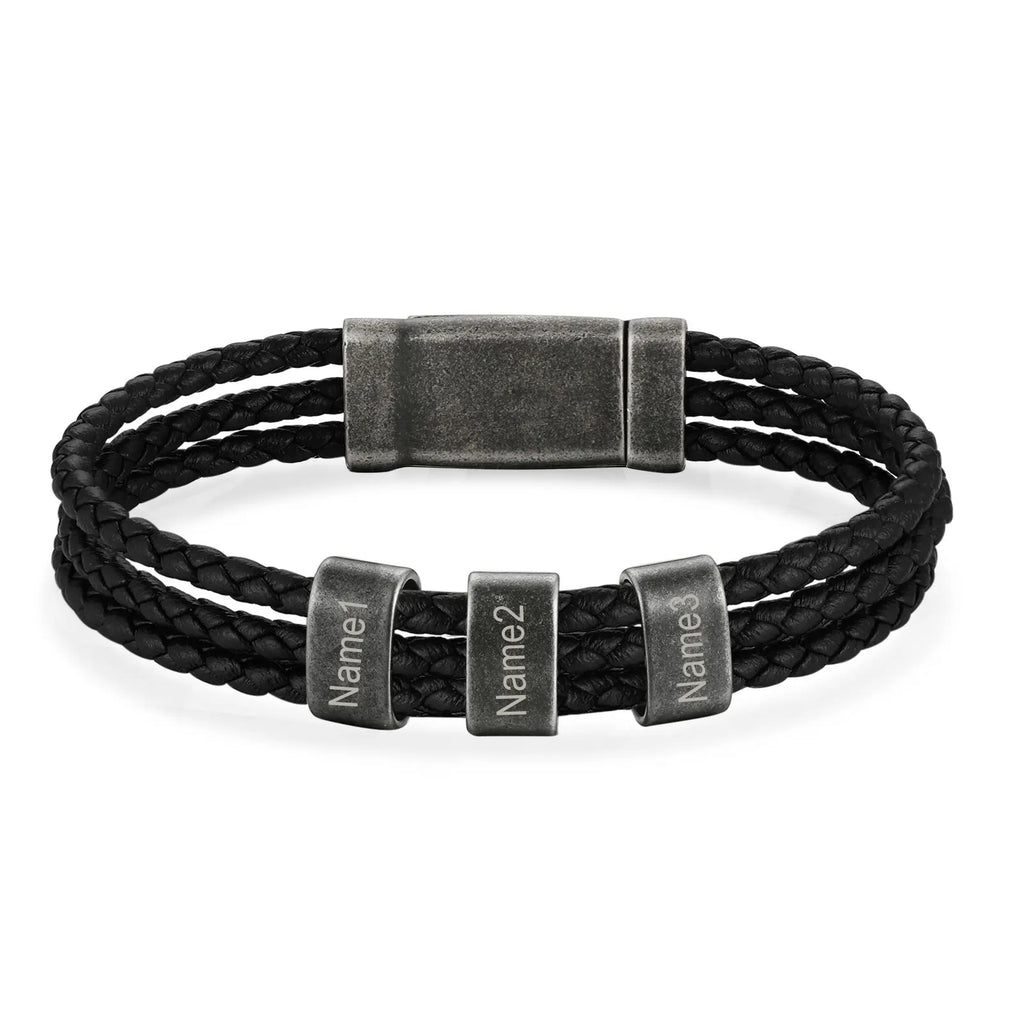 Pulsera de cuero trenzado con grabado personalizado para hombre