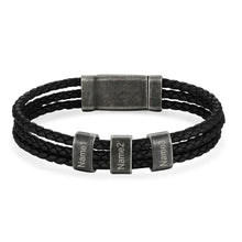 Load image into Gallery viewer, Pulsera de cuero trenzado con grabado personalizado para hombre