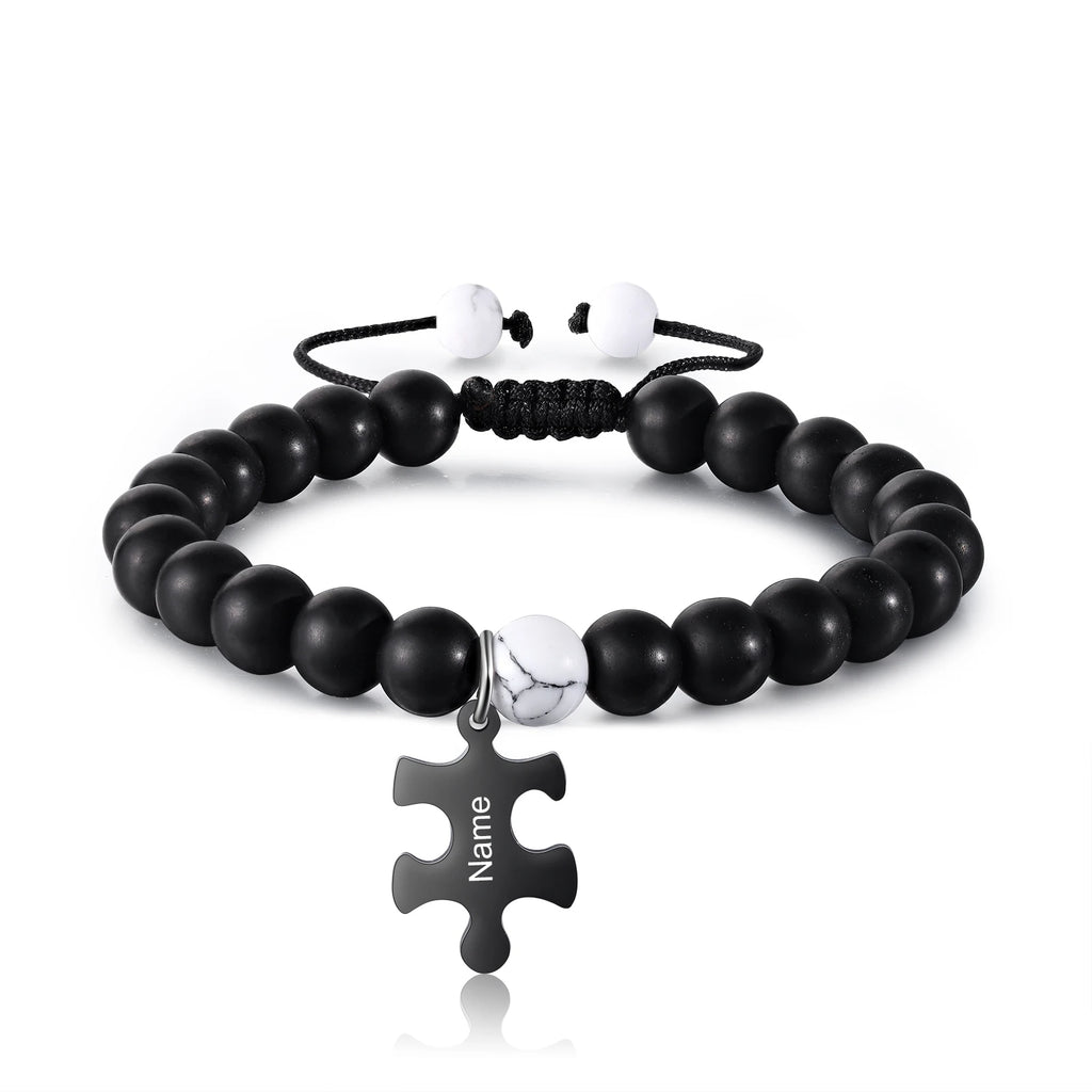 Pulsera de cuentas ajustable con nombre grabado personalizado para hombres y mujeres