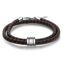 Load image into Gallery viewer, Pulsera de cuero trenzado con grabado personalizado para hombre