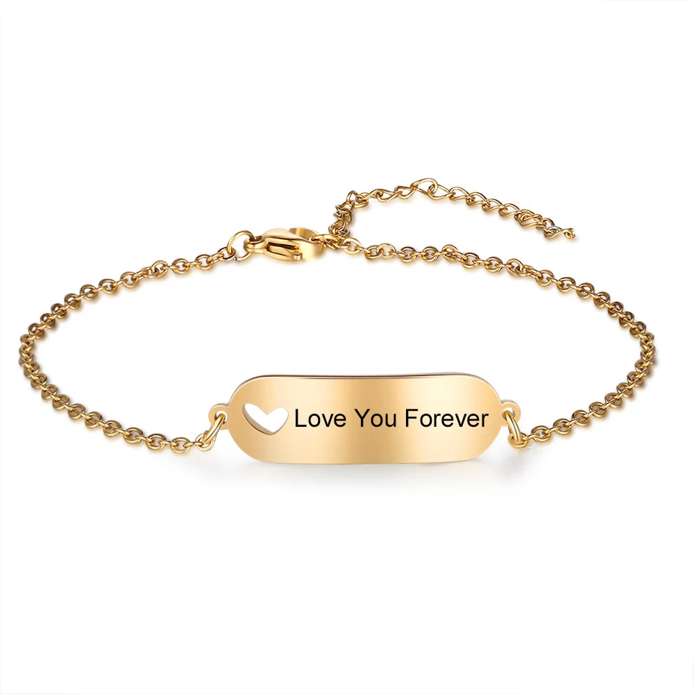 Pulseras personalizadas de acero inoxidable con forma de corazón para mujer