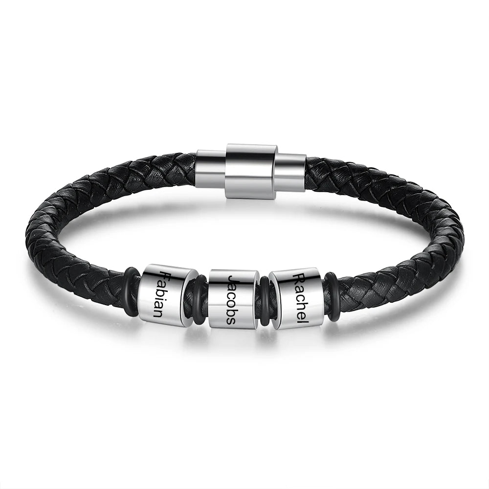 Pulseras de cuero negro personalizadas para hombre