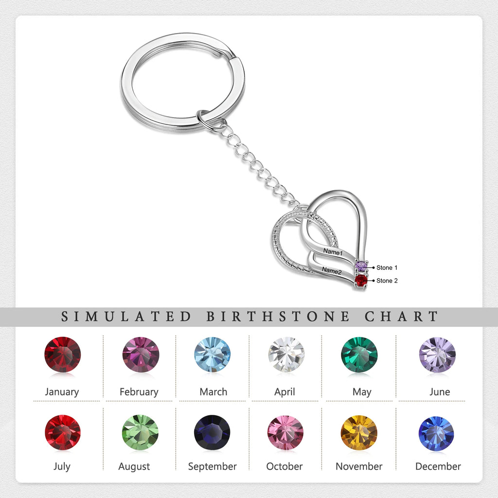 LLavero de corazón de piedra natal personalizado para parejas, llaveros con nombre grabado personalizado para mujeres, regalos de Navidad para la familia
