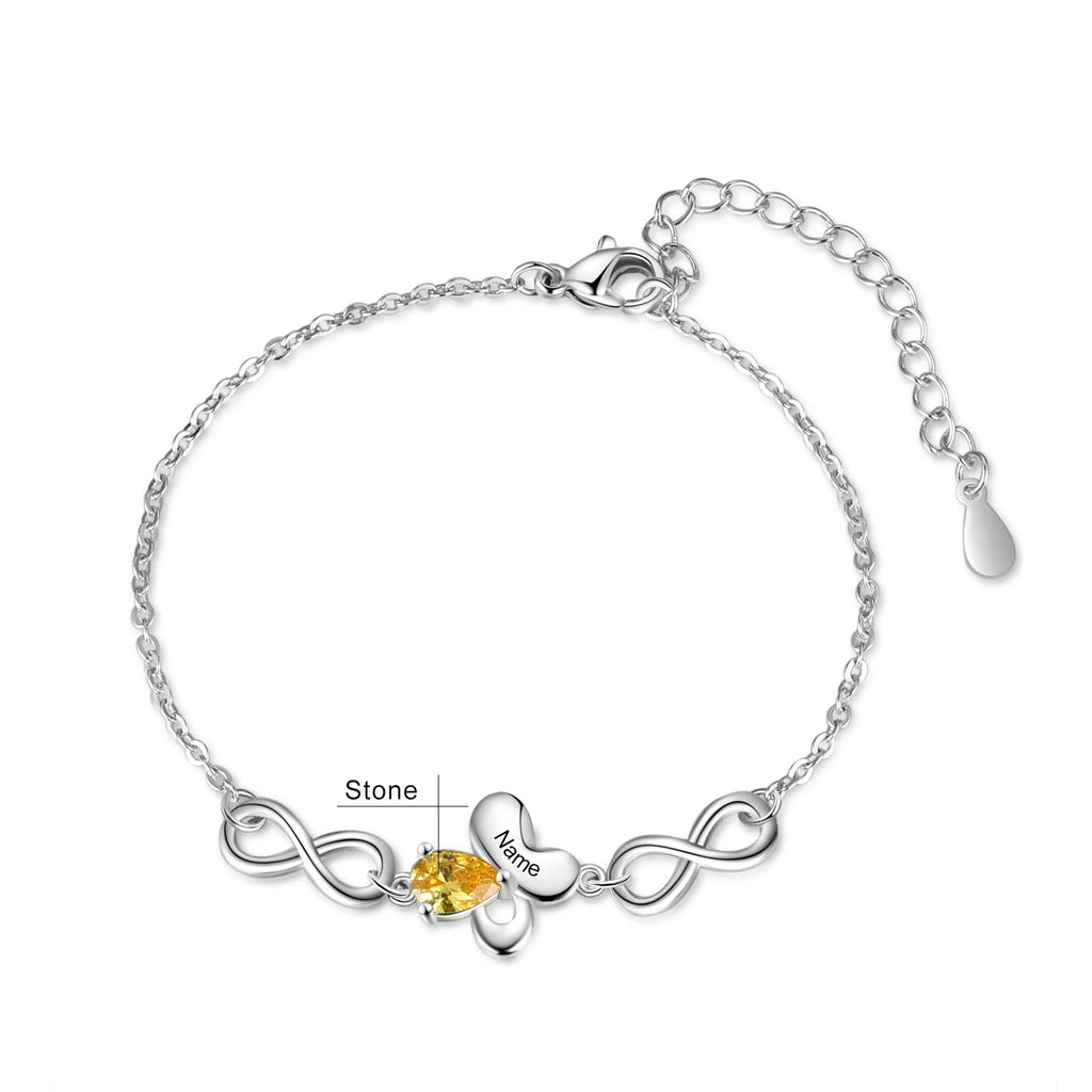 pulsera de mariposa personalizada con incrustaciones de piedra natal