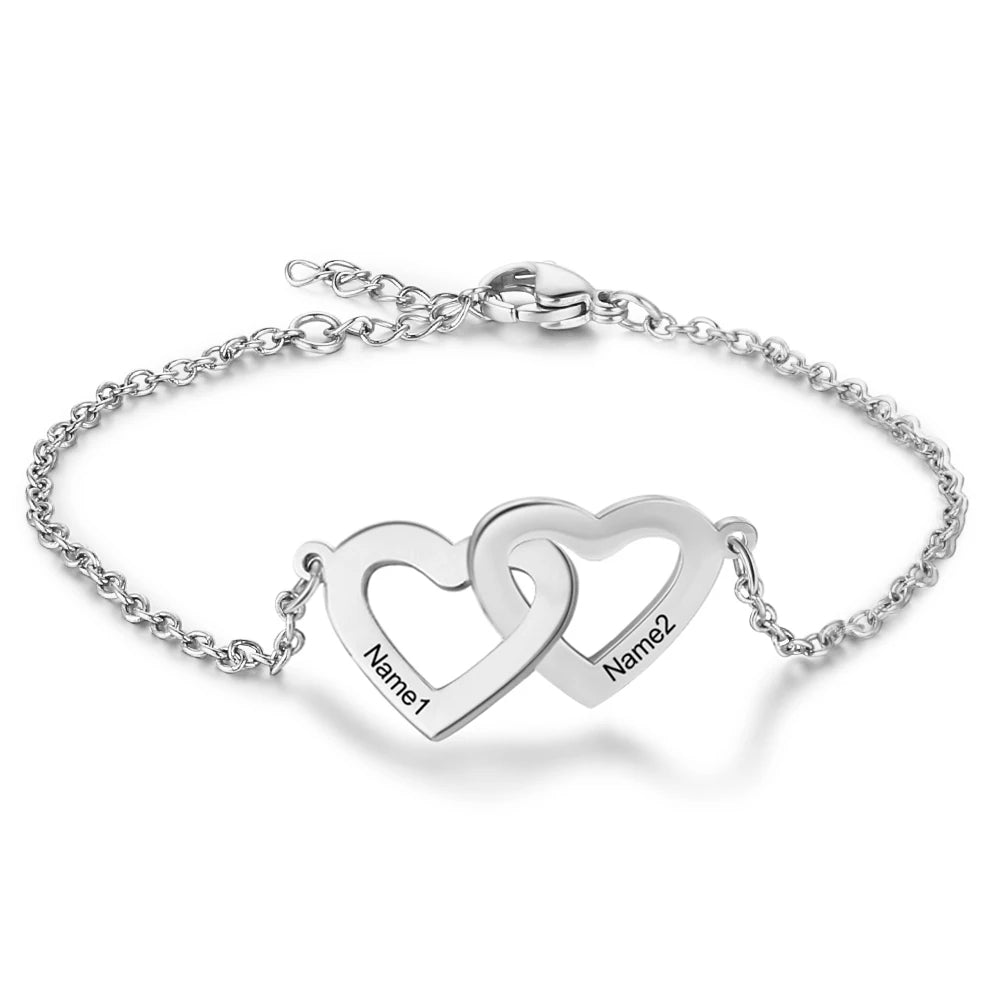 Pulseras de corazón entrelazadas personalizadas con 2 nombres personalizados